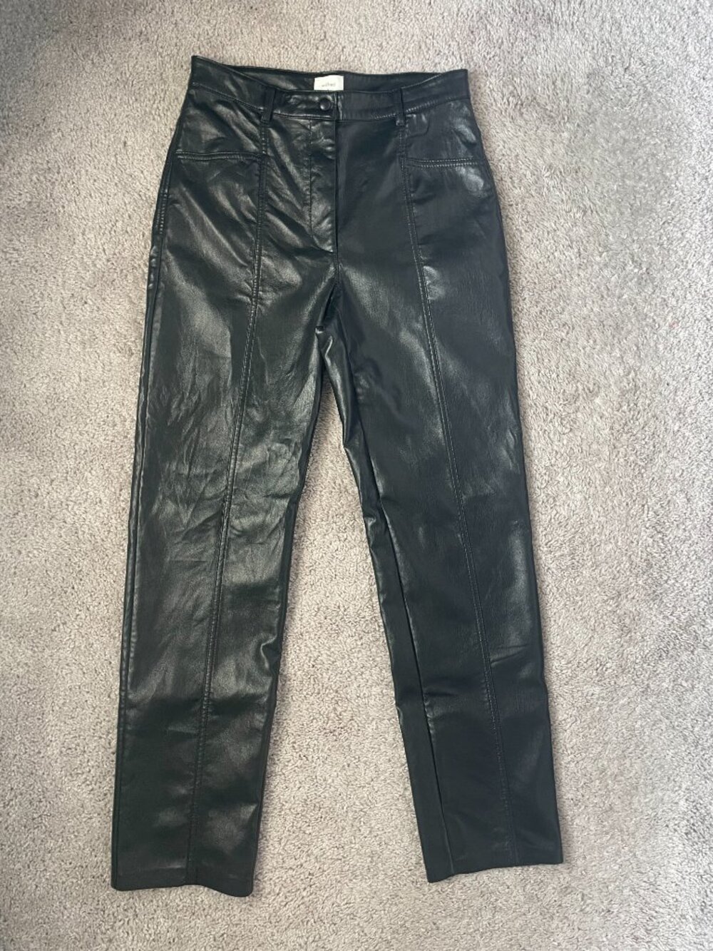 Aritzia Wilfred Black Straight Leg Faux Leather Pants - Picture 2 of 6